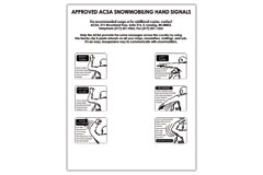 Vertical poster of line art drawings of various snowmobiling hand signals